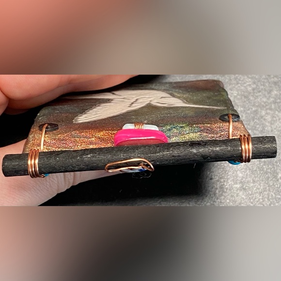 Raku Pottery Dreamcatcher Silhouette Hummingbird Tile - Picture 10 of 10